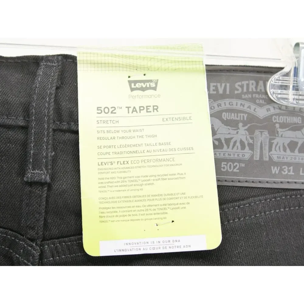Levis 502 NWT Mens Jeans 31x34 Black Tapered Fit Flex Eco Performance Classic
